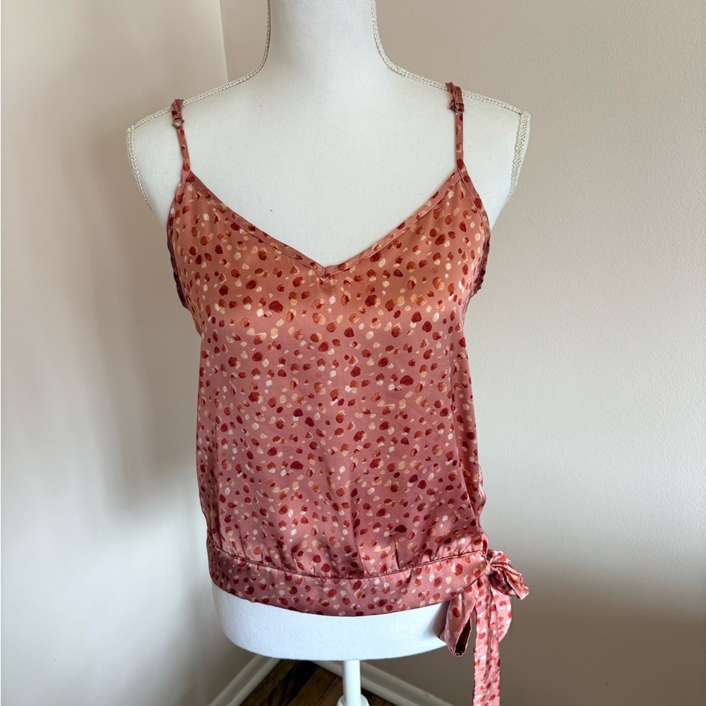 nine britton Rust Pink Satin Camisole with Tie Hem and Metallic Dot Print